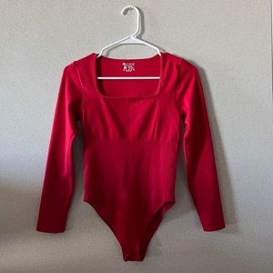OQQ Red Long Sleeve Square Neck Bodysuit